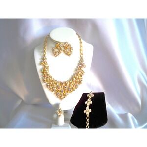 Gold 4 pc AB rhinestone necklace , wedding bridal MOB prom party formal necklace